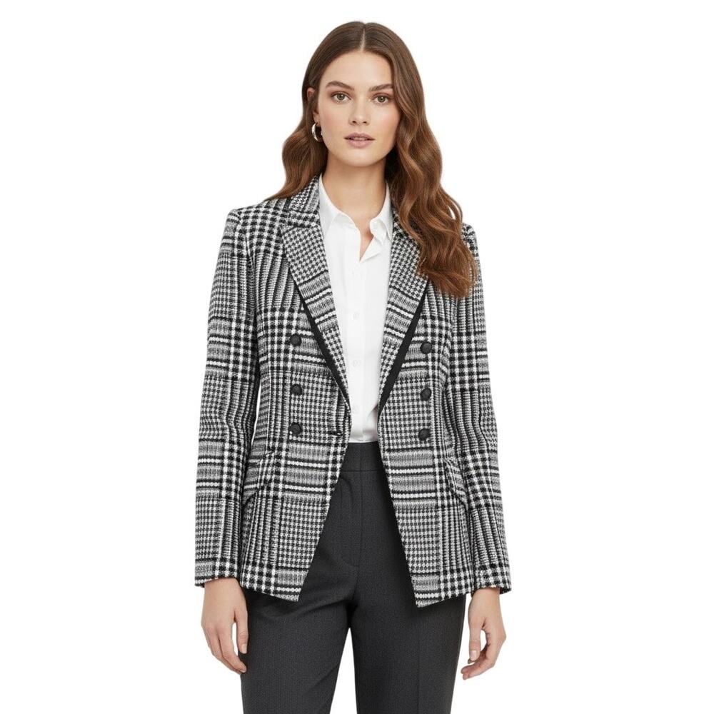 White House Black Market Houndstooth Double Breasted Blazer Size 2 EUC